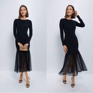 🖤Hyacinth House  Black Knit Gwendolyn Long Sleeve Drop Waist Maxi Dress XS🖤